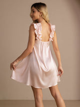 [Rose] SilkSilky-FR Sleeveless Square Neck Chemises de nuit 002