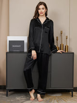 [Noir] SilkSilky-FR Long Sleeve Lapel Collar Femme Pyjamas 005