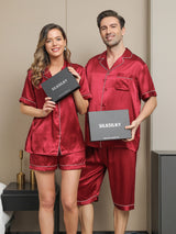[Rouge Vineux] SilkSilky-FR Pure Soie Manches courtes Couple 005