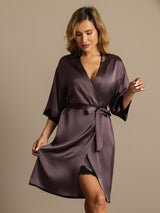 [Gris Pourpre] SilkSilky-FR Manches mi-longues Femme Peignoir 001