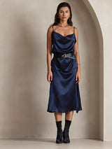 [Bleu Foncé] SilkSilky-FR Spaghetti Strap Cowl Neck Top À Fines Brides 004