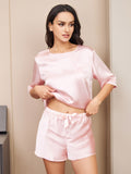 SilkSilky FR Pure Soie Manches courtes Womens Pajamas Rose 001