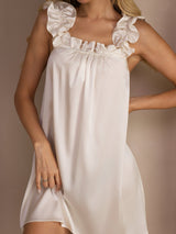 [Blanc] SilkSilky-FR Sleeveless Square Neck Chemises de nuit 004