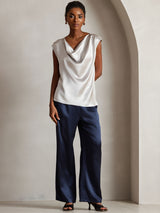 [Gris Clair] SilkSilky-FR Cap Sleeve Cowl Neck Femme T-Shirt 001