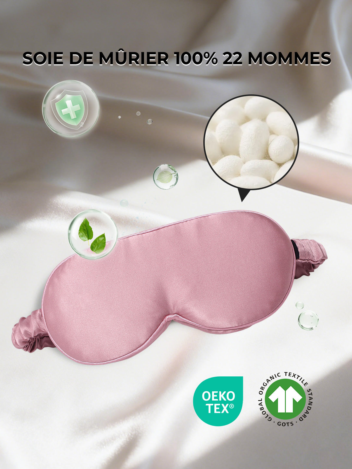 [Mauve Pâle] SilkSilky-FR Soie Eye Mask 002