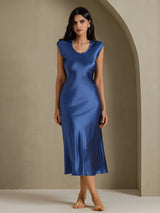 [Bleu Canard Véritable] SilkSilky-FR Cap Sleeve Robes 004
