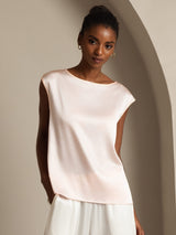 [Rose] SilkSilky-FR Cap Sleeve Round Neck Femme T-Shirt 001