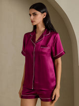 [Fuchsia] SilkSilky-FR Short Sleeve Lapel Collar Femme Pyjamas 007