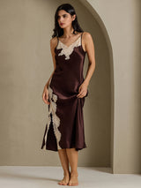 [Café] SilkSilky-FR Sleeveless V Neck Chemises de nuit 008