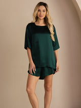 [Vert Foncé] SilkSilky-FR Short Sleeve Round Neck Femme Pyjamas 003