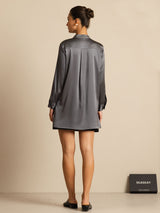 [Gris Foncé] SilkSilky-FR 19Momme Manches longues Col Montant Blouse 002