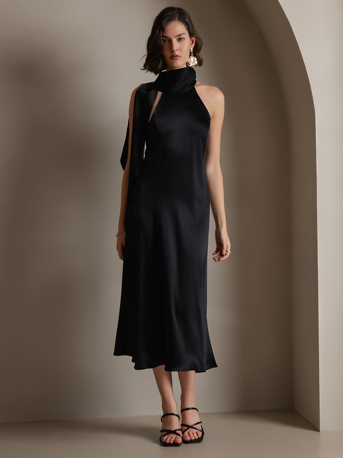 [Noir] SilkSilky-FR 19Momme Soie Dress 005