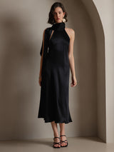 [Noir] SilkSilky-FR Sleeveless Tie Neck Robes 005