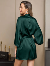 [Vert Foncé] SilkSilky-FR 3/4 Sleeve Femme Peignoir 002