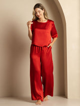 [Rouge Vineux] SilkSilky-FR Half Sleeve Round Neck Femme Pyjamas 004