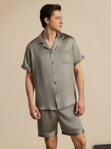 [Vert Grisâtre] SilkSilky-FR Manches courtes Col Cranté Homme Pyjamas 001
