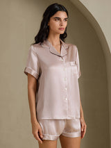 [Gris Ombre] SilkSilky-FR Short Sleeve Lapel Collar Femme Pyjamas 001