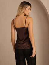 [Brun] SilkSilky-FR Spaghetti Strap V Neck Top À Fines Brides 002