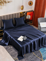 [Bleu Foncé] SilkSilky-FR Parure de Lit Soie 001