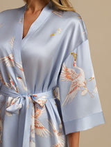 [Bleu Clair] SilkSilky-FR 3/4 Sleeve Femme Peignoir 005