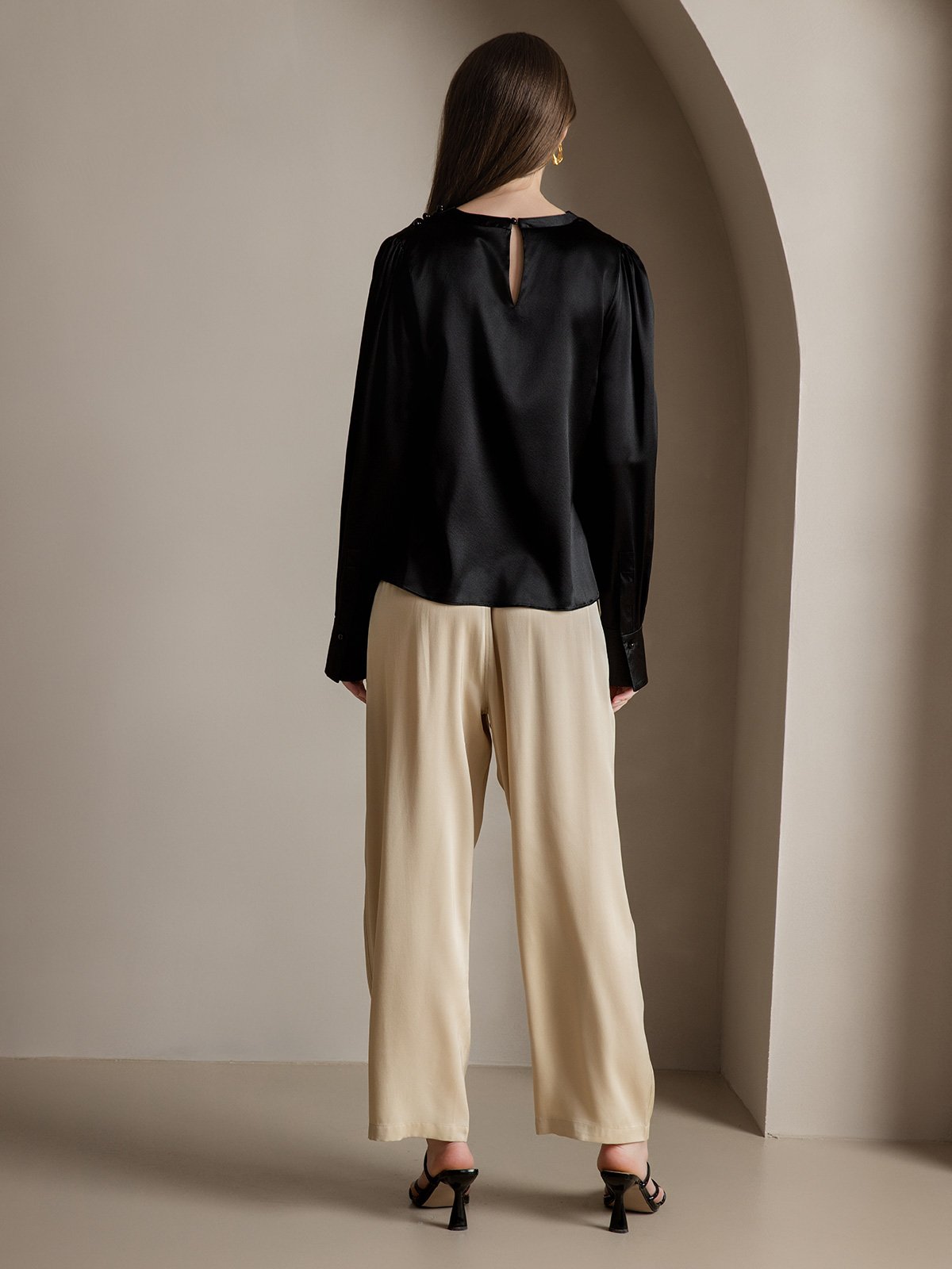 [Noir] SilkSilky-FR 19Momme Soie Womens Shirt 002