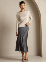 [Gris] SilkSilky-FR Manches longues Col Ras Du Cou Femme T-Shirt 014
