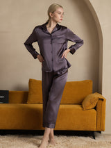 [Gris Pourpre] SilkSilky-FR Long Sleeve Lapel Collar Femme Pyjamas 001