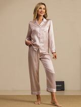 [Rose Cœur Geo] SilkSilky-FR Short Sleeve Lapel Collar Femme Pyjamas 004