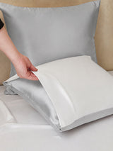 [GrisClair+Blanc] SilkSilky-FR Parure de Lit Soie 005