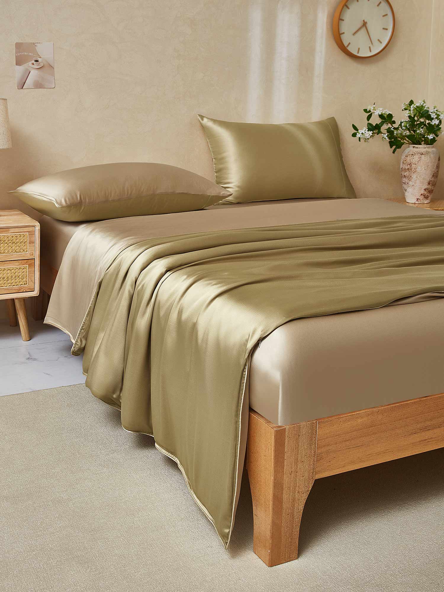 [Beige+Kaki] SilkSilky-FR 19Momme Pure Soie Bedding Set 003,