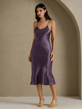 [Gris Pourpre] SilkSilky-FR Sleeveless V Neck Robes 007