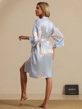 [Bleu Clair] SilkSilky-FR 3/4 Sleeve Femme Peignoir 002