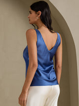 [Bleu Canard Véritable] SilkSilky-FR Sleeveless V Neck Top À Fines Brides 002