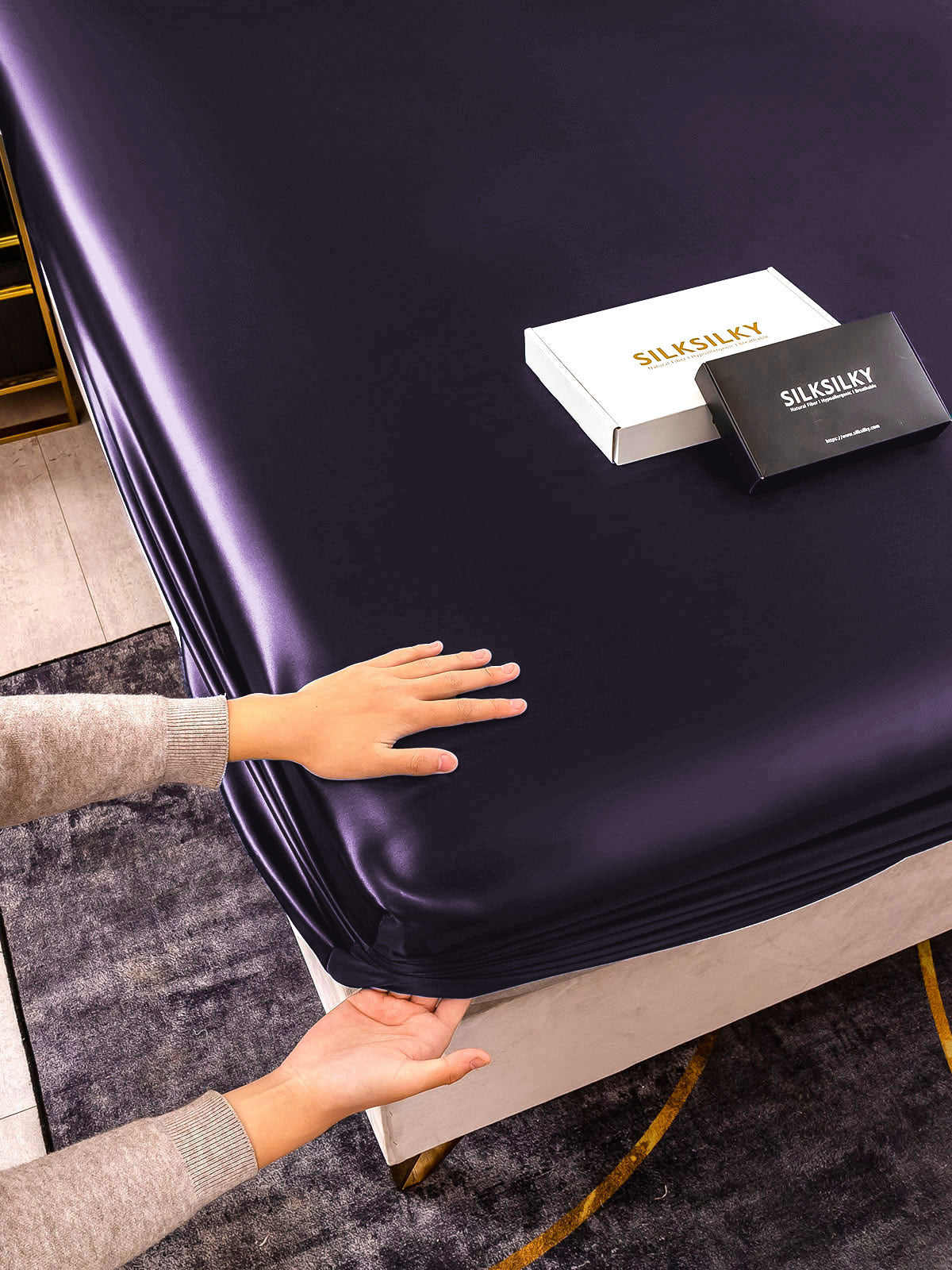 [Violet Foncé] SilkSilky-FR 22Momme Pure Soie Sheet 006,