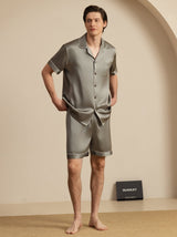 [Vert Grisâtre] SilkSilky-FR Manches courtes Col Cranté Homme Pyjamas 004