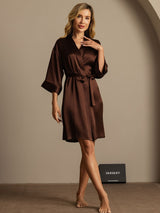 [Café] SilkSilky-FR 3/4 Sleeve Femme Peignoir 007