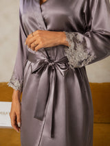 [Gris Pourpre] SilkSilky-FR 3/4 Sleeve Femme Peignoir 004