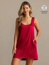 [Rouge Vineux] SilkSilky-FR 19Momme Sans manches Encolure Dégagée Chemises de nuit 001