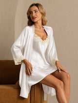 [Blanc] SilkSilky-FR 3/4 Sleeve V Neck Peignoir&Robe de Chambre 004