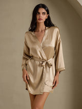 [Or Champagne] SilkSilky-FR 3/4 Sleeve Femme Peignoir 003