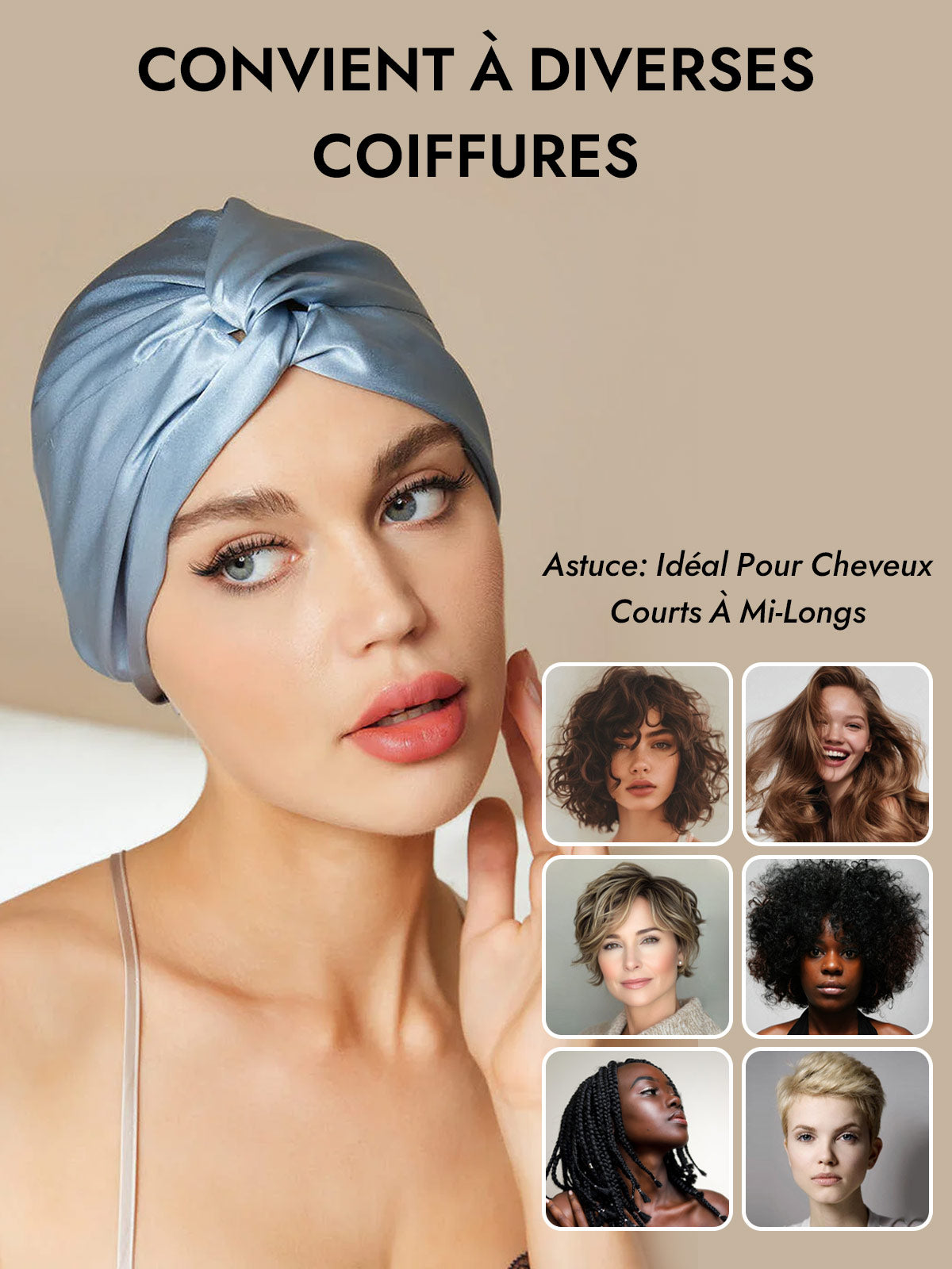 [Bleu Acier] SilkSilky-FR Bonnets de Nuit 007