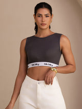 [Gris] SilkSilky-FR Sleeveless Crew Neck Top À Fines Brides 005
