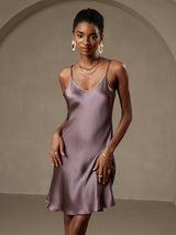 [Gris Pourpre] SilkSilky-FR Sleeveless V Neck Robes 001