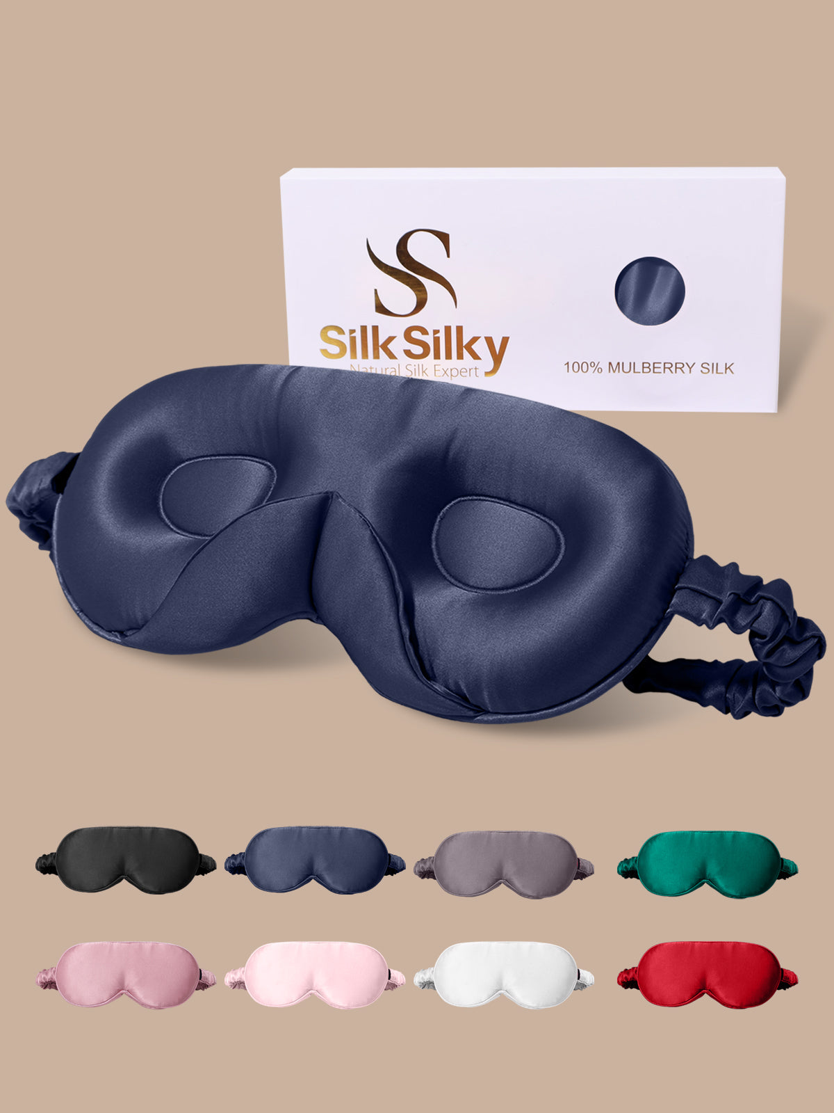 [Bleu Foncé] SilkSilky-FR Soie Eye Mask 001