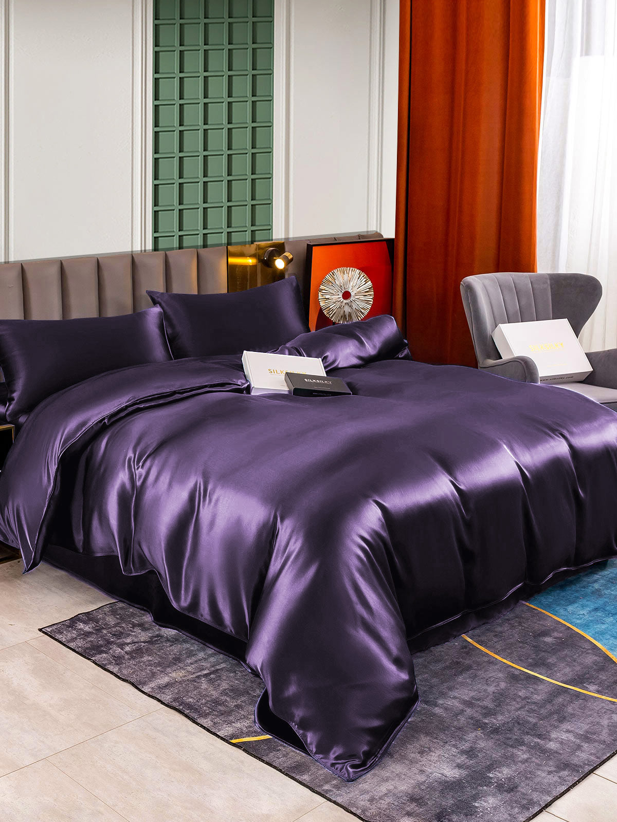 [Violet Foncé] SilkSilky-FR 22Momme Pure Soie Bedding Set 003,