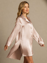 [Toscane] SilkSilky-FR Long Sleeve Lapel Collar Chemise pour dormir 005