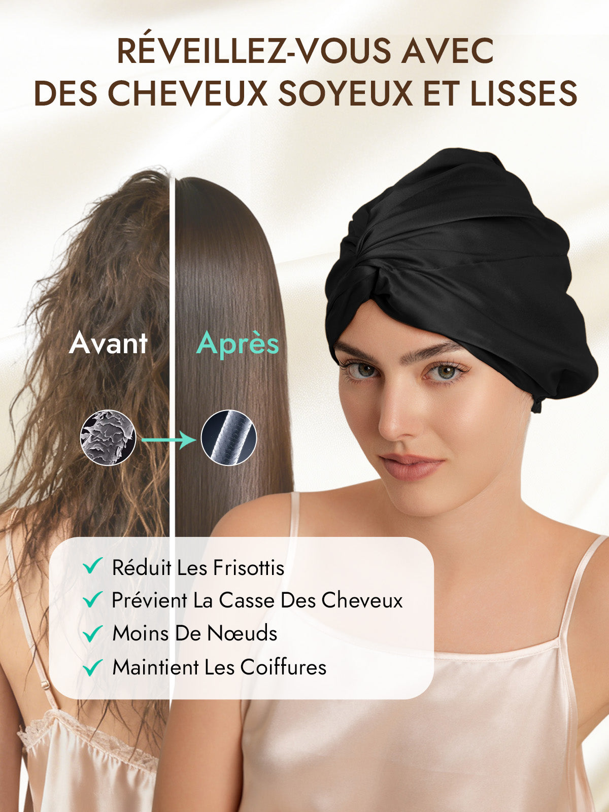 [Noir] SilkSilky-FR 22Momme Pure Soie Sleep Cap 003