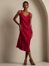 [Rouge Vineux] SilkSilky-FR Sans manches Encolure Dégagée Robes 006