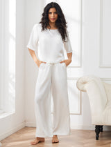 [Blanc] SilkSilky-FR Half Sleeve Round Neck Femme Pyjamas 004