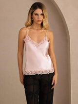 [Rose] SilkSilky-FR Spaghetti Strap V Neck Top À Fines Brides 001